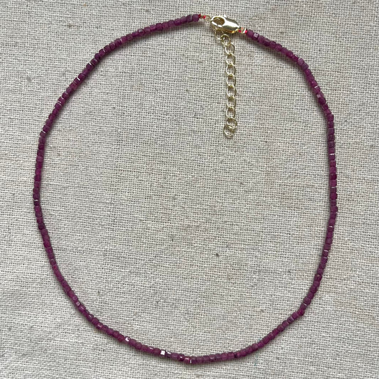 Ruby 2mm Facet Beaded Necklace - Passion