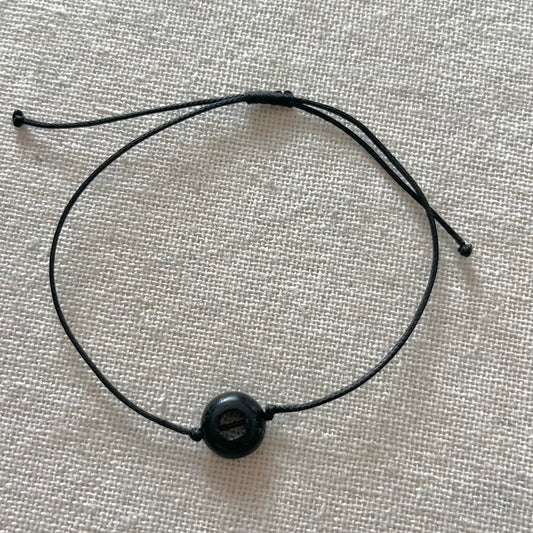 Mini Disc Cord Bracelet - Black Onyx