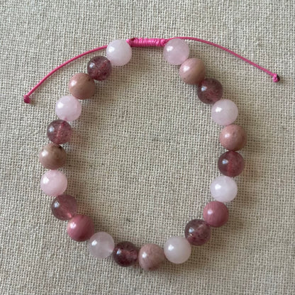 Unconditional Love Cord Bracelet - Rose Quartz, Rhodonite, Strawberry Quartz