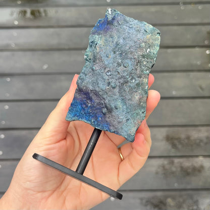Titanium Aura Quartz Cluster on Metal Stand