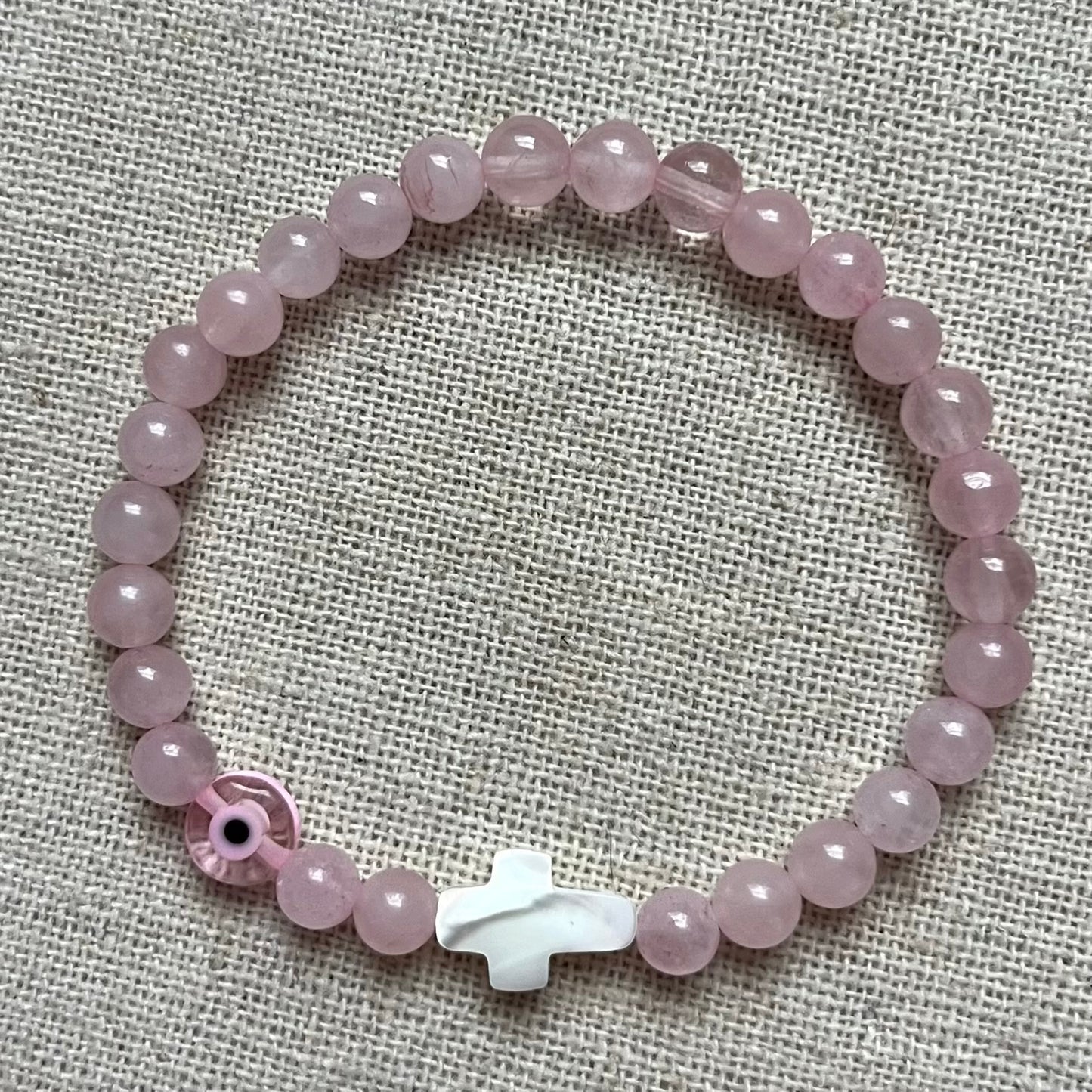 Mati Evil Eye Bracelet - Rose Quartz