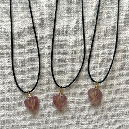 Mini Heart Pendant - Strawberry Quartz