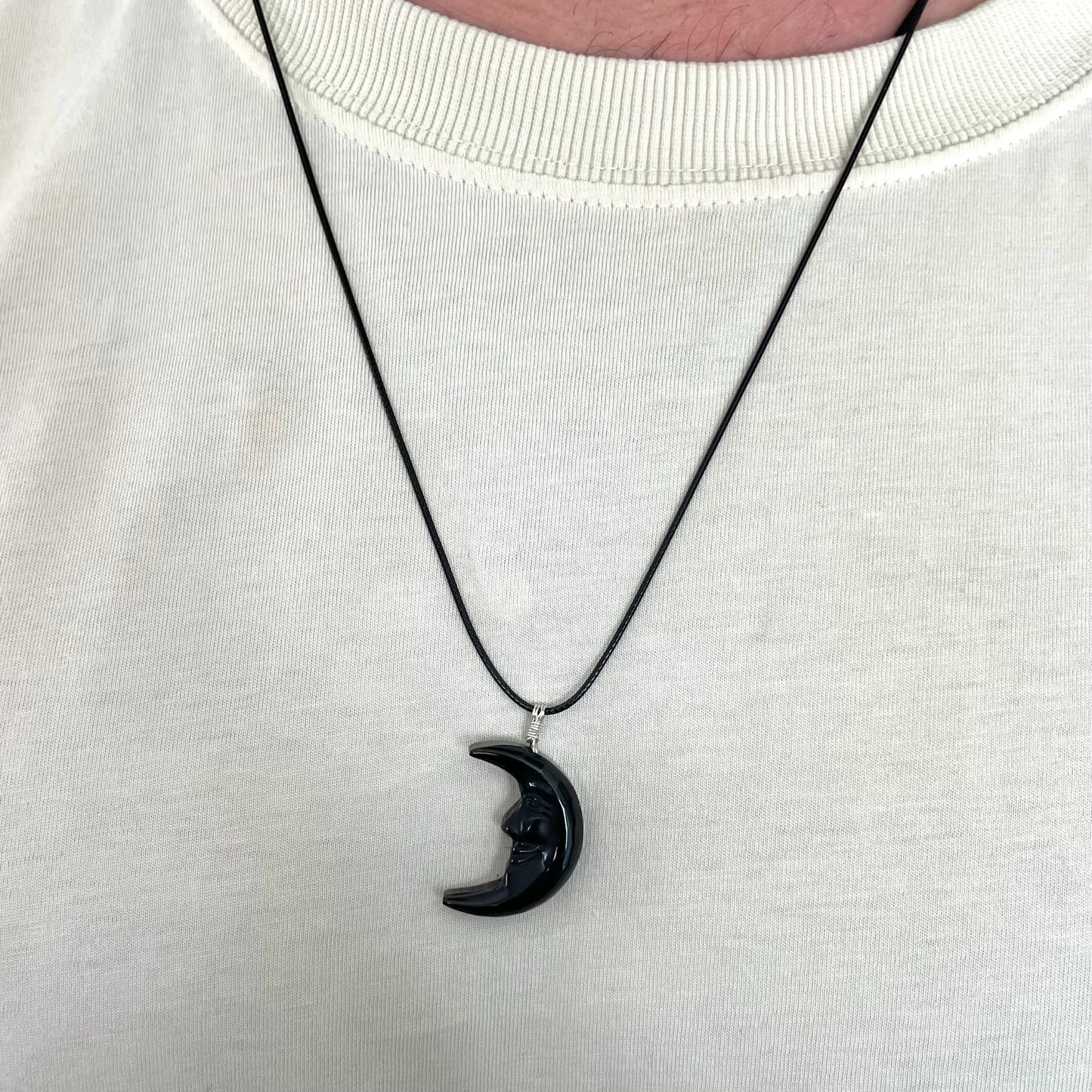 Moon Face Pendant - Obsidian