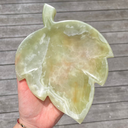 Green Onyx Large Leaf Crystal Dish - Protection, Grounding, Strength