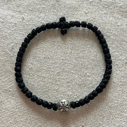 Komboskini Silver Cross Bracelet - Black