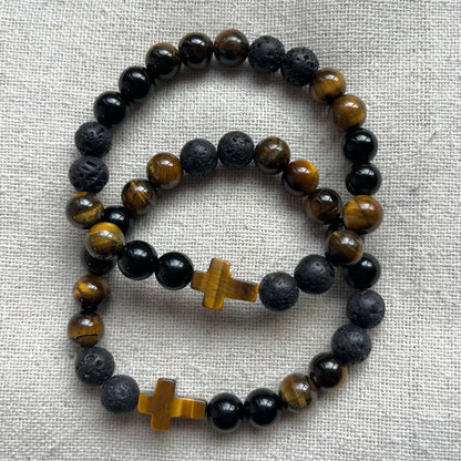 Faith & Protection Bracelet - Tiger Eye, Obsidian & Lava Stone