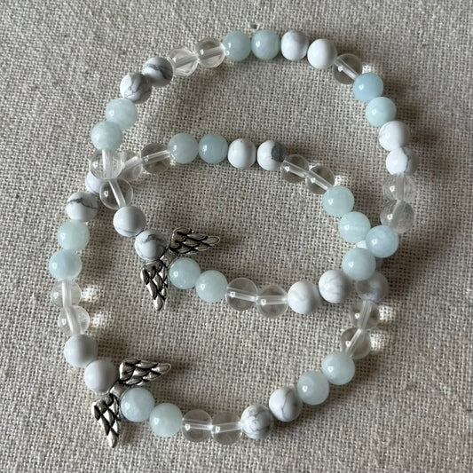 Celestial Wings Bracelet - Aquamarine, Howlite, Clear Quartz