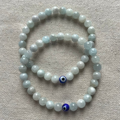 Protection Evil Eye Bracelet - Aquamarine 6mm