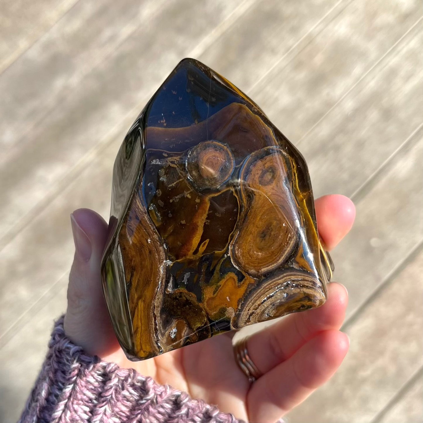 Tiger Eye Medium Flame Tower Crystal - Confidence, Protection