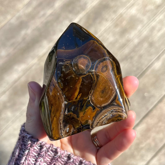 Tiger Eye Medium Flame Tower Crystal - Confidence, Protection