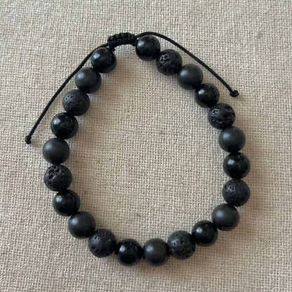 Protective Cord Bracelet - Shungite, Obsidian, Lava Stone