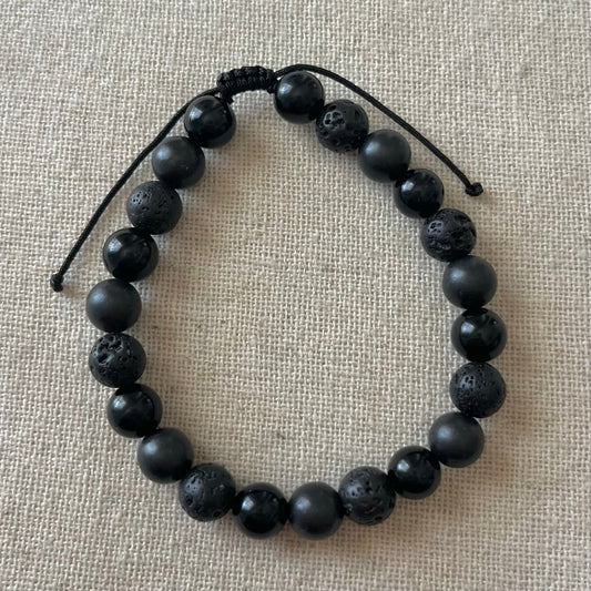 Protective Cord Bracelet - Shungite, Obsidian, Lava Stone