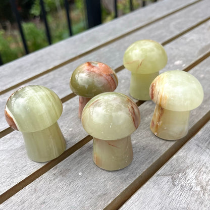 Green Onyx Small Mushroom Crystal - Heart Chakra, Confidence, Positivity