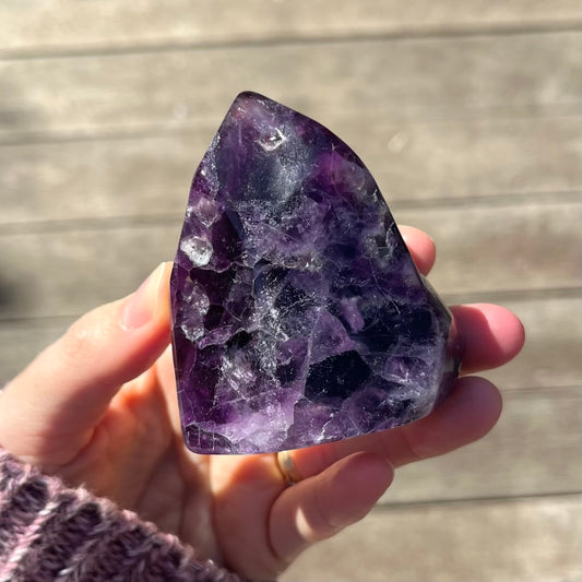 Purple Fluorite Medium Flame Tower Crystal - Vibrant, Clarifying, Uplifting