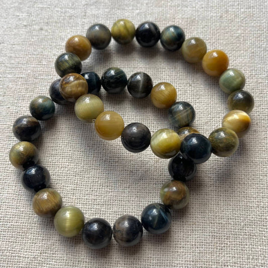 Blue Gold Tiger Eye 10mm Beaded Bracelet - Confidence