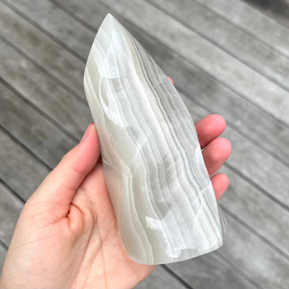 Zebra Onyx Large Flame Crystal - Stabilising, Energising