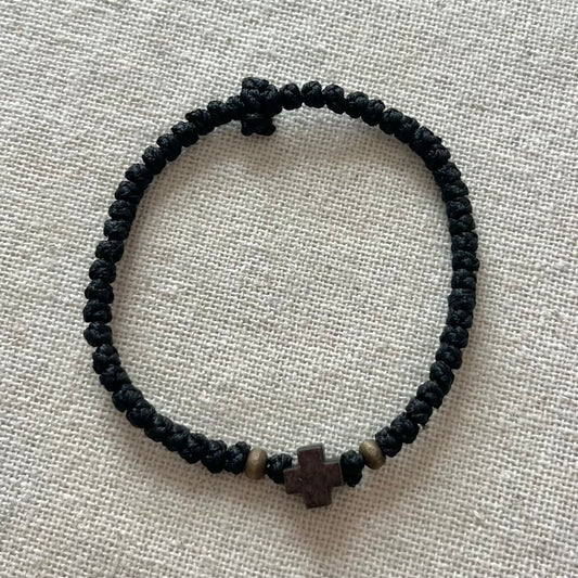Komboskini Wooden Cross Bracelet - Black