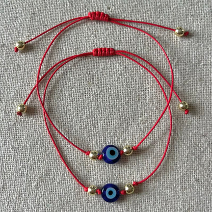 Talisman Evil Eye Red Cord Bracelet - Hematite