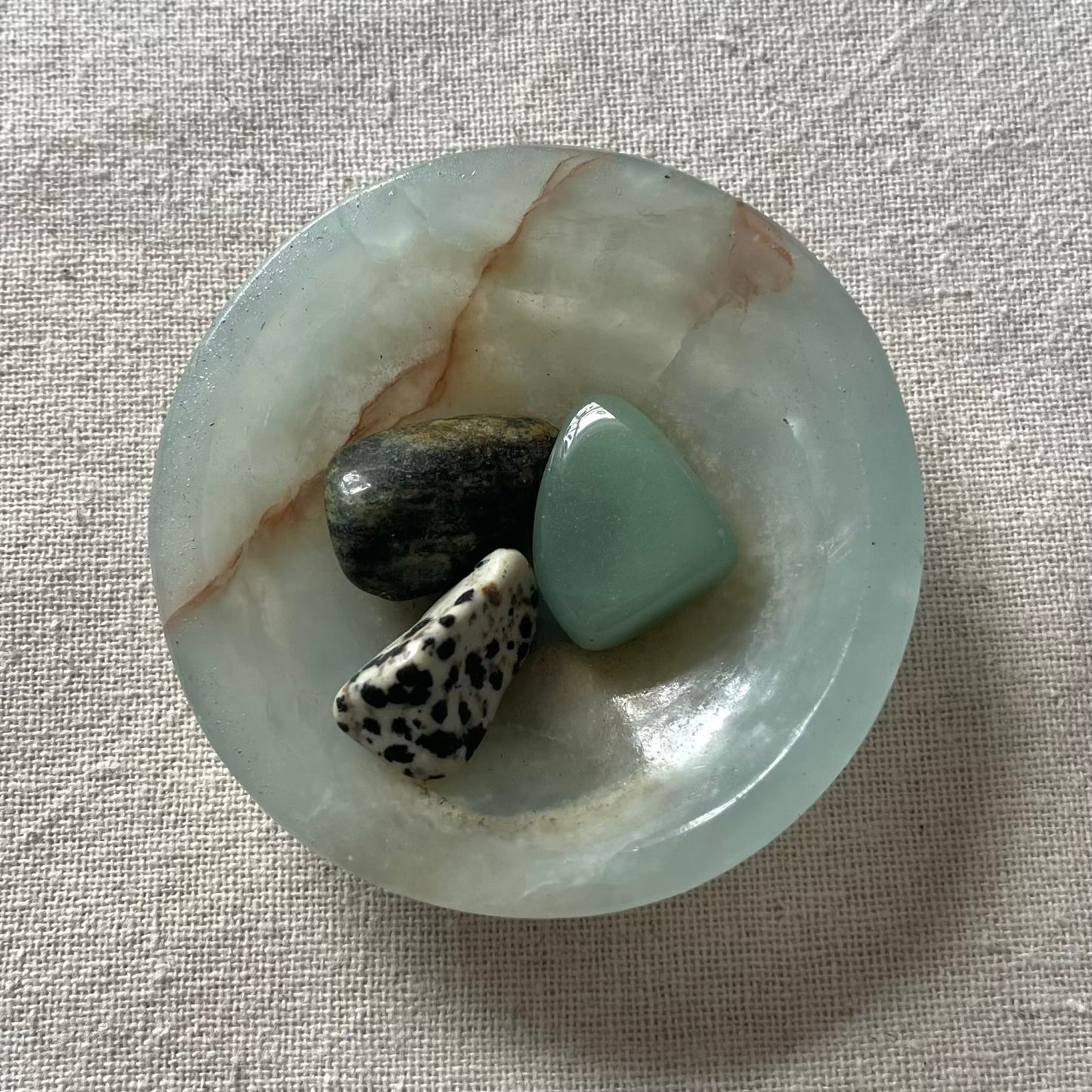 Blue Onyx Small Round Crystal Bowl - Calm, Peace, Grounding
