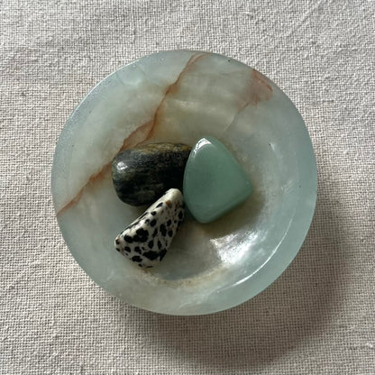 Blue Onyx Small Round Crystal Bowl - Calm, Peace, Grounding