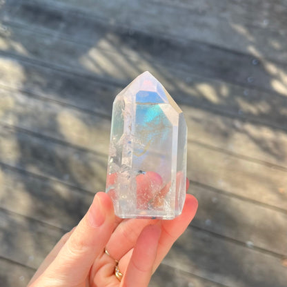 Aura Quartz Medium Point Crystal - Optimism, High-Vibe, Transformation
