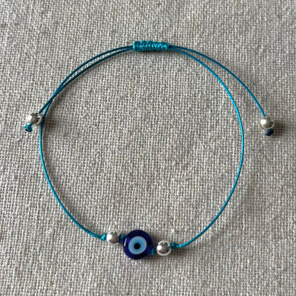 Talisman Evil Eye Blue Cord Bracelet - Hematite