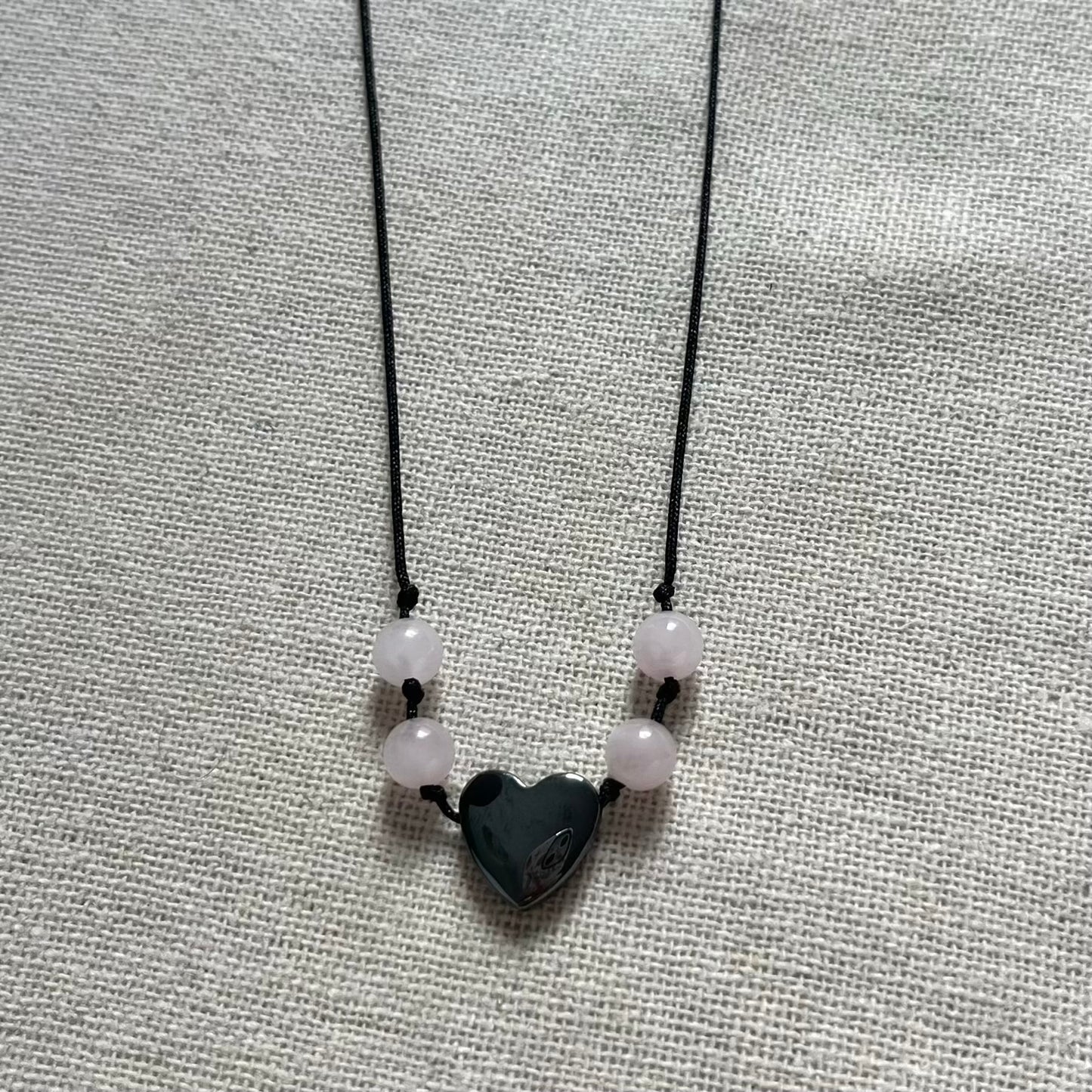 Grounding Heart Necklace - Rose Quartz & Hematite