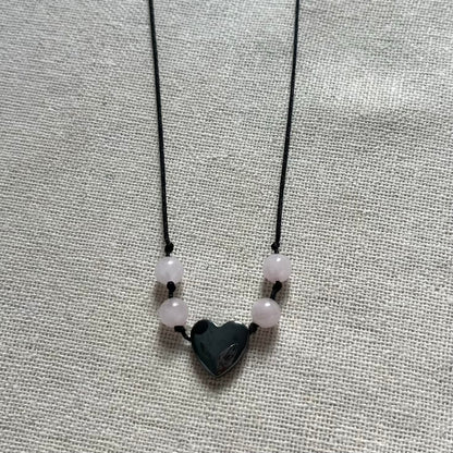 Grounding Heart Necklace - Rose Quartz & Hematite