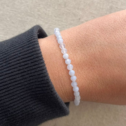 Blue Lace Agate 4mm Facet Beaded Bracelet - Soothing