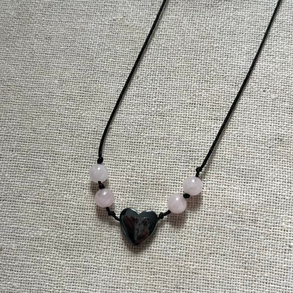 Grounding Heart Necklace - Rose Quartz & Hematite