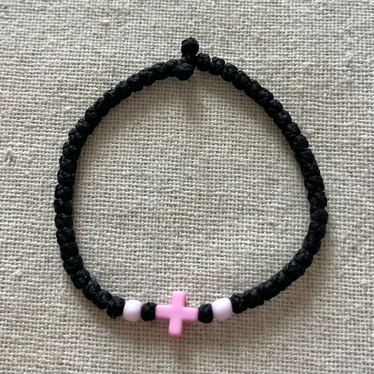 Komboskini Pink Cross Bracelet - Black
