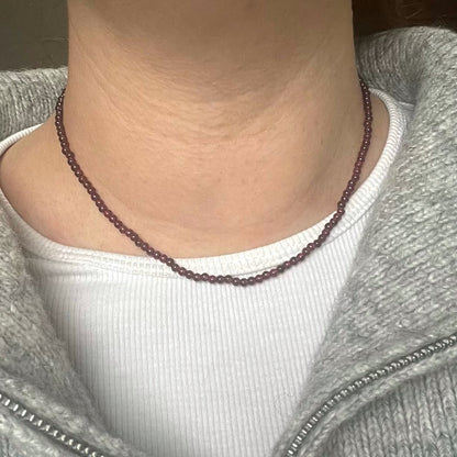Garnet 3mm Beaded Necklace - Passion