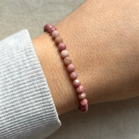 Rhodochrosite Facet 4mm Beaded Bracelet - Compassion