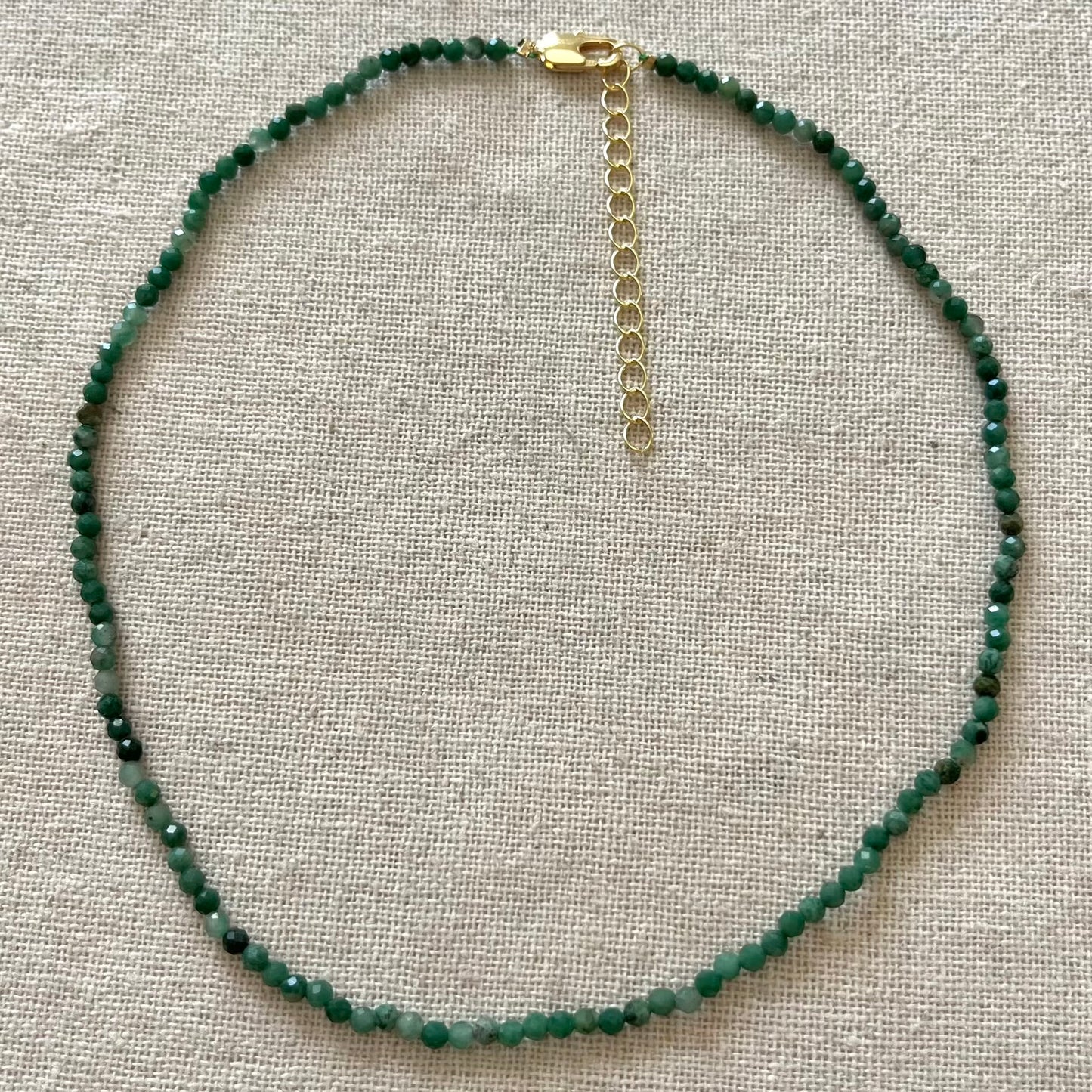 Green Jade 3mm Facet Beaded Necklace - Luck