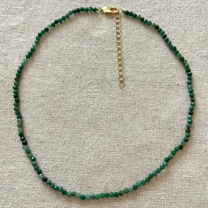 Green Jade 3mm Facet Beaded Necklace - Luck