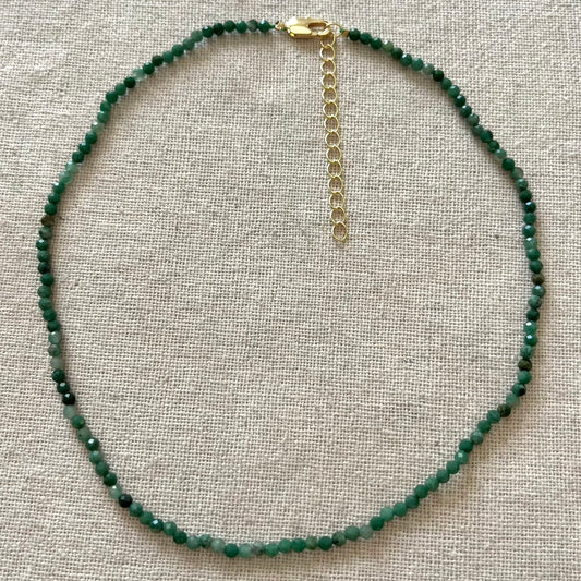 Green Jade 3mm Facet Beaded Necklace - Luck