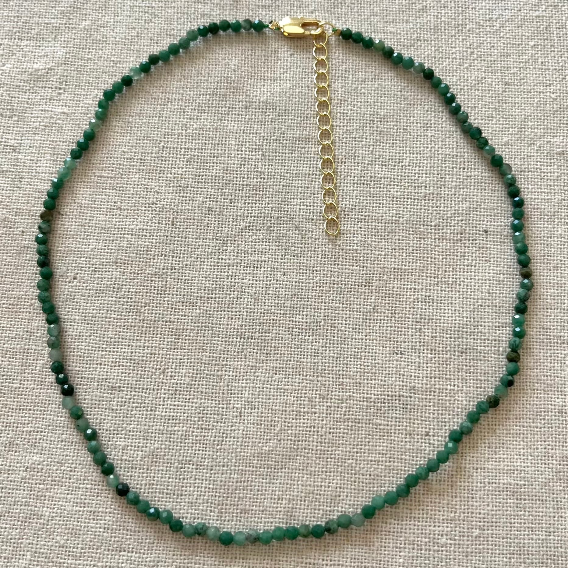African Jade 3mm facet beaded necklace for luck, abundance and growth — Lithos Crystals