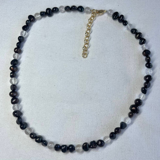 Clear Quartz Freshwater Pearl Beaded Necklace