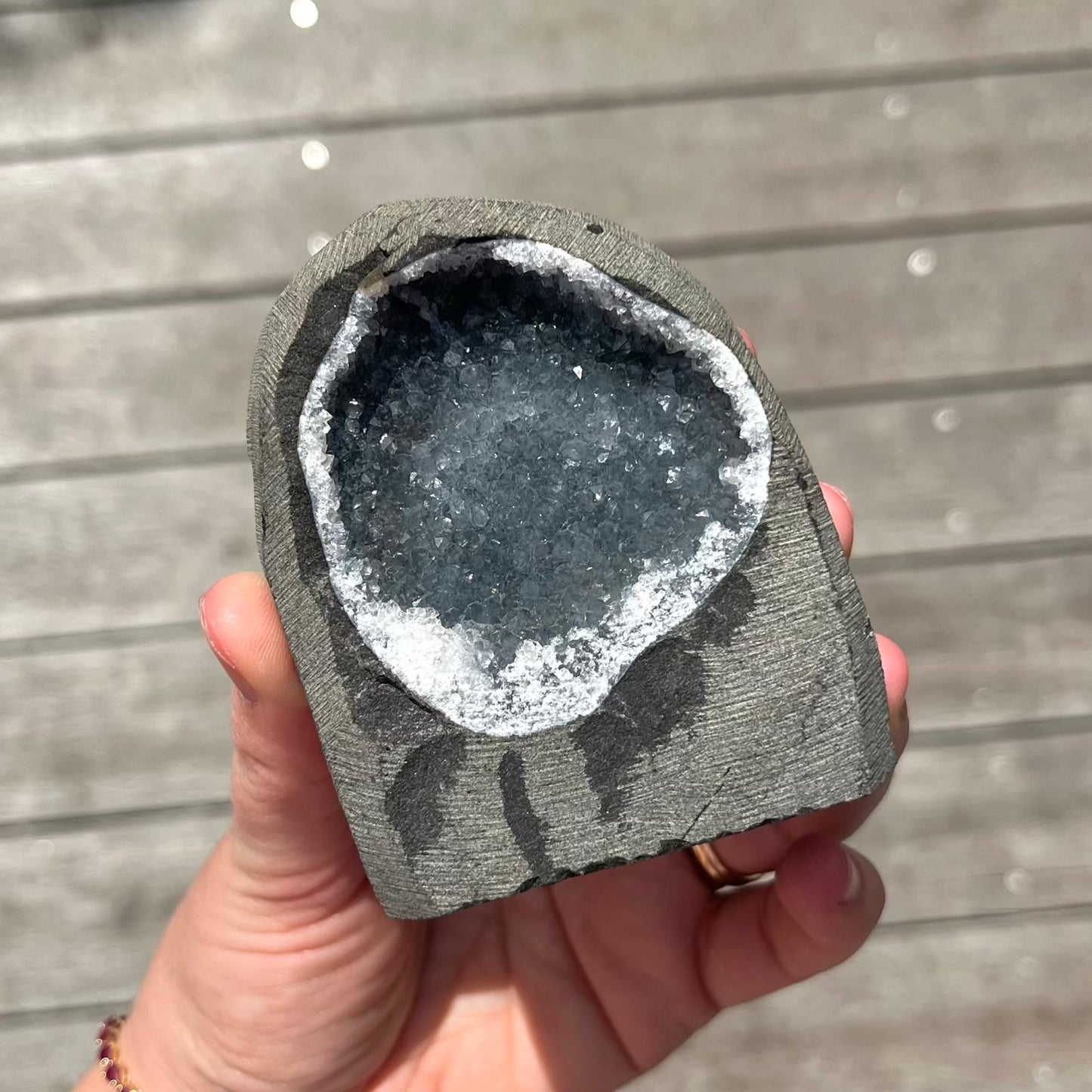 Black Amethyst Medium Base Cut Geode Crystal - Calming, Protective, Balancing