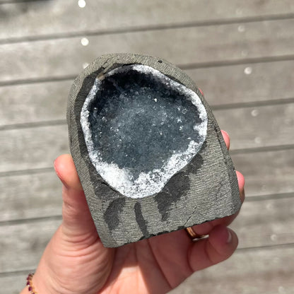 Black Amethyst Medium Base Cut Geode Crystal - Calming, Protective, Balancing