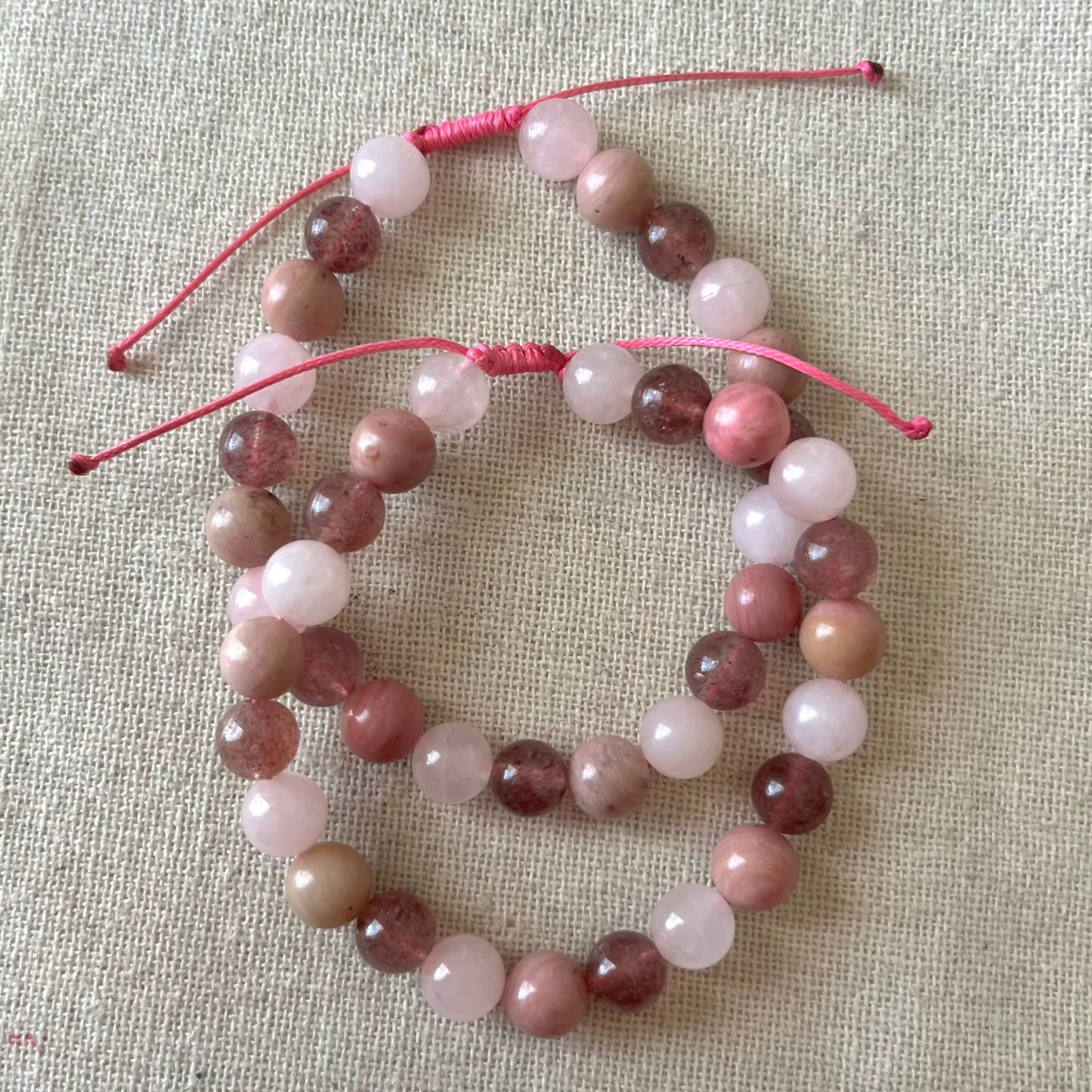 Unconditional Love Cord Bracelet - Rose Quartz, Rhodonite, Strawberry Quartz