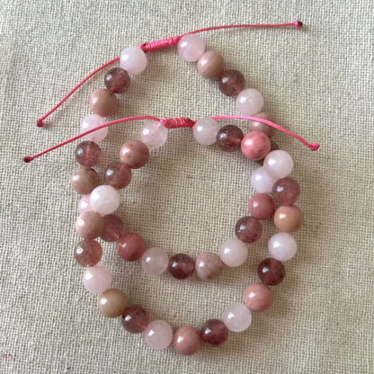 Unconditional Love Cord Bracelet - Rose Quartz, Rhodonite, Strawberry Quartz