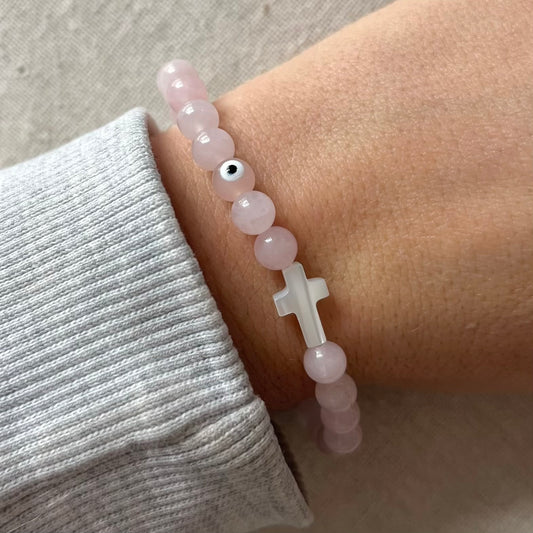 Mati Evil Eye Bracelet - Rose Quartz