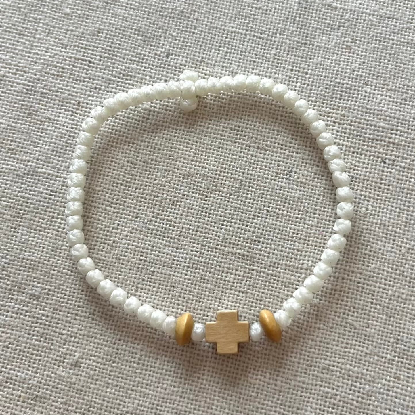 Komboskini Wooden Cross Bracelet - White