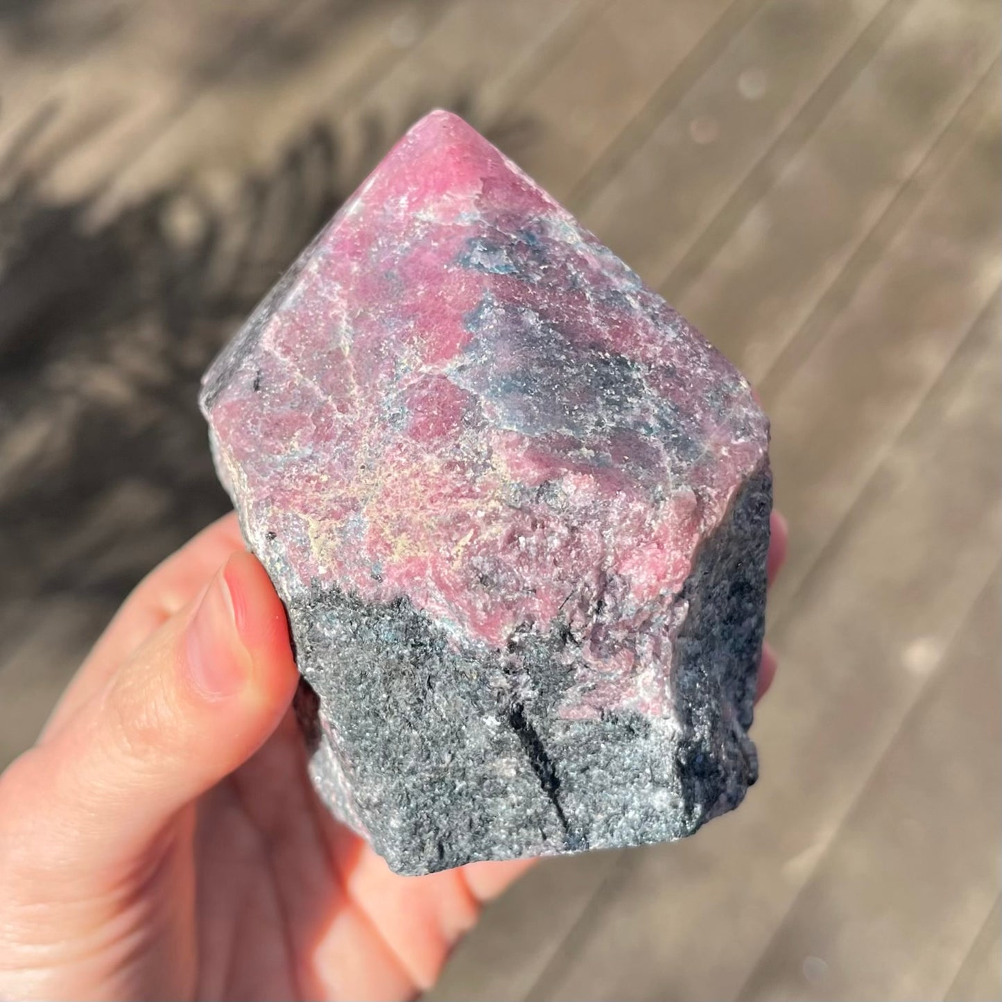 Black Vein Rhodonite Raw Point Crystal - Compassion, Love