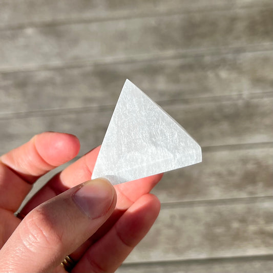 Selenite Small Pyramid Crystal - High Vibe, Protection, Spiritual Connection