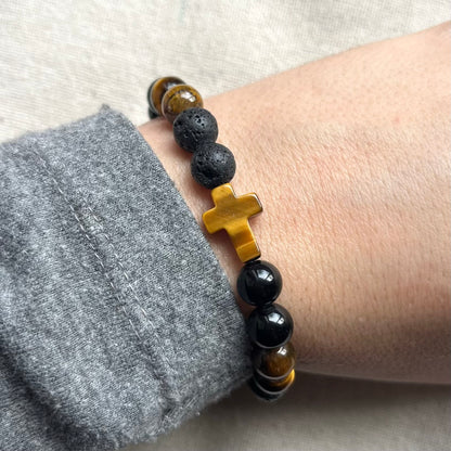 Faith & Protection Bracelet - Tiger Eye, Obsidian & Lava Stone