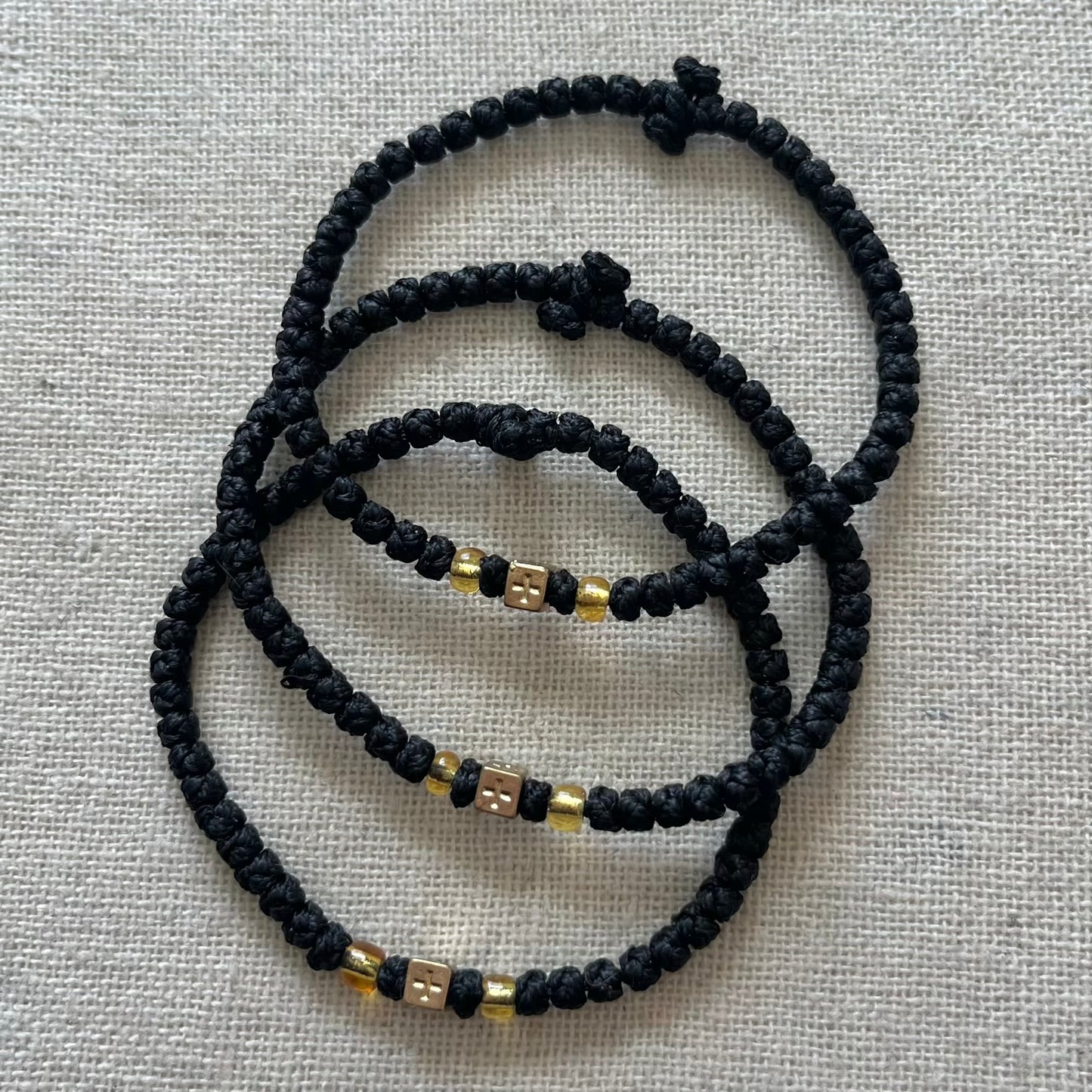 Komboskini Gold Cross Bracelet - Black