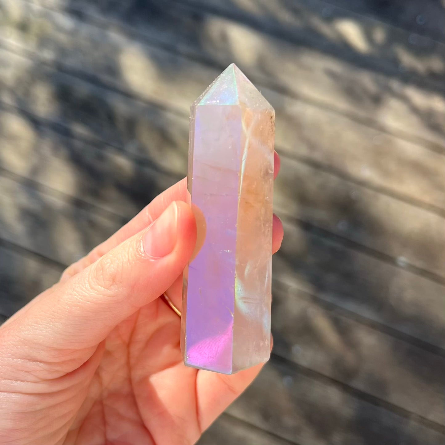 Rose Aura Quartz Small Point Crystal - Joy, Love, Positivity