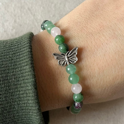Butterfly Garden Bracelet - Ruby Zoisite, Green Aventurine, Rose Quartz